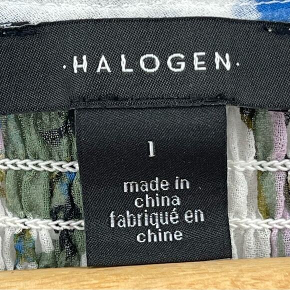 NWOT Halogen Floral Ruffle Smocked Tie Front Long Sleeve Cottagecore Blouse L - Picture 10 of 13